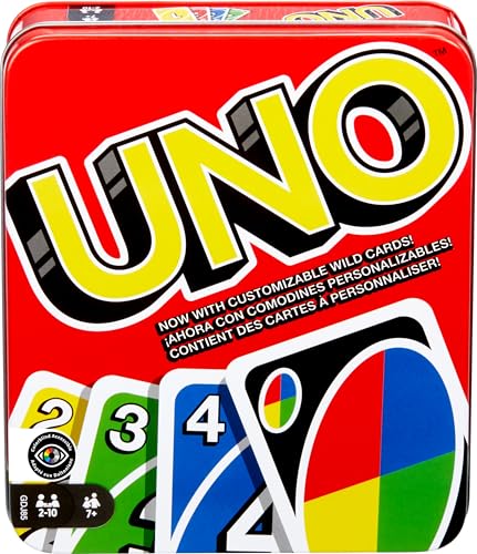 Mattel Games UNO Card Game in a Collectible Storage Tin for Kids, Adults, Families, Parties & Travel, 2 to 10 Players (Amazon Exclusive)