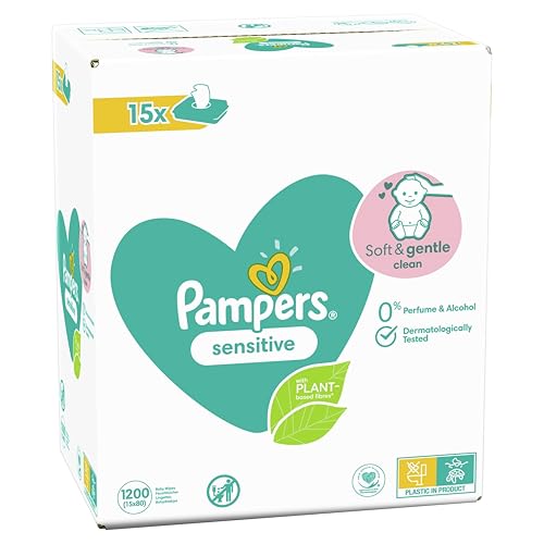 (-30%) Pampers Sensitive Baby-Feuchttücher, 15 Packungen mit 80 Feuchttüchern,1200 Baby-Feuchttücher, 2-in-1 sanfte Reinigung & Hautschutz