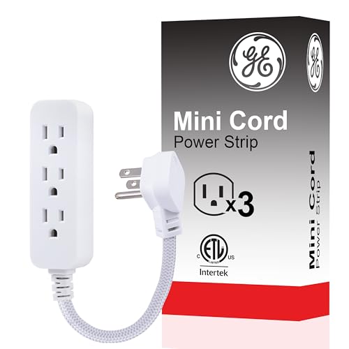 GE 3-Outlet Power Strip Surge Protector 6 Inch Braided Extension Cord with Multiple Outlets Grounded Flat Plug ETL Listed White 45190
