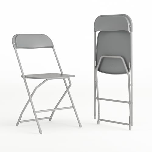 Flash Furniture Hercules Series Plastic Folding Chair - Grey - 2 Pack 650LB Weight Capacity Comfortable Event Chair-Lightweight Folding C...