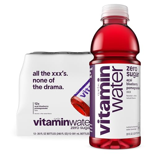 vitaminwater XXX Acai-Blueberry-Pomegranate Zero Sugar, Flavored Water Beverage, 20 fl oz Bottles, 12 Pack