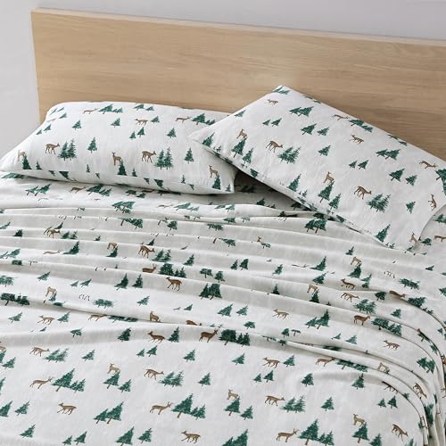 Eddie Bauer - Queen Sheets, Cotton Flannel Bedding Set, Brushed For Extra Softness, Cozy Home Decor (Deer Hollow, Queen)