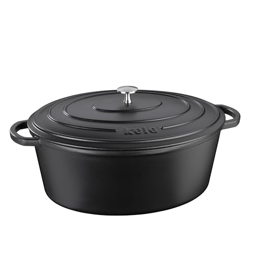 🔥 STARKER PREIS (-46%) Kela 12474 Bräter mit Deckel, Gusseisen, Emaille-Beschichtung, Hohe Wärmespeicherung, Induktionsgeeignet, 9,5 L, Schwarz, Oval, Calido