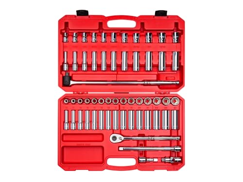 TEKTON 1/2 Inch Drive 6-Point Socket and Ratchet Set, 57-Piece (3/8-1 in., 10-24 mm) | SKT25301