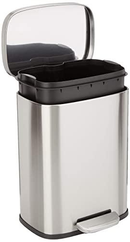 (-15%) Amazon Basics Mülleimer Rechteckig, schmutzabweisend, mit sanft schließendem Fußpedal, für Bad, Schlaf- oder Wohnzimmer, 12 l, Satiniertes Nickel, 29 cm L x 24 cm B x 39 cm H