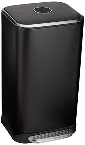 🔥 STARKER PREIS (-25%) Amazon Basics Rechteckig Mülleimer mit Stahlrohrpedal - Sanft Schließend mit Deckel, für Küche oder Büro, 32 l, Schwarz