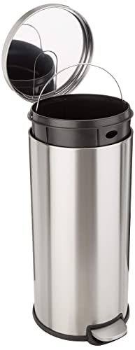 Amazon Basics rund Zylindrisch Mülleimer mit Soft-Close-Funktion,Edelstahl, 30 l / 7.9 gallons