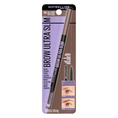 Maybelline Express Brow Ultra Slim Eyebrow Makeup, Brow Pencil with Precision Tip and Spoolie for Defined Eyebrows, Soft Brown, 1 Count