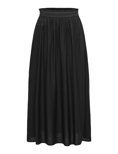 🔥 STARKER PREIS (-43%) ONLY Damen Maxi Falten Rock | Einfarbiger Plissee Skirt mit Gummizug | Wadenlanges Basic ONLVENEDIG, Farben:Schwarz, Größe:M