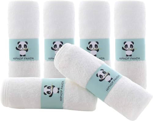HIPHOP PANDA Baby Washcloths, Rayon Made from Bamboo - 2 Layer Ultra Soft Absorbent Newborn Bath Face Towel - Reusable Baby Wipes for Delicate Skin - White, 6 Pack