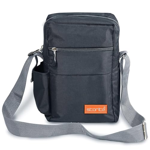 Storite 10 Inch Padded Mini Crossbody Sling Bag, Dark Grey | For Men and Women, Small Passport Travel Bag, Water Bottle Pocket, 25 x 16 x 7.5cm