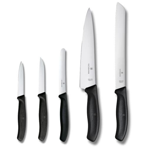 Victorinox Swiss Classic Kitchen Set - Includes Paring Knives, Carving Knife, Bread Knife & More - Premium Kitchen Accessories - Black Handles, 5-Piece Set