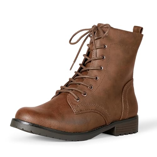 Amazon Essentials Women's Lace-Up Combat Boots, Cognac, 8