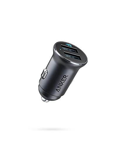 Anker 320 Car Charger (24W II), Mini Aluminum Alloy Dual USB with Blue LED for iPhone16 15 14 13 12 Series, iPad Pro/Air 2/Mini, Galaxy and More - Not Compatible with Quick Charge (Black)