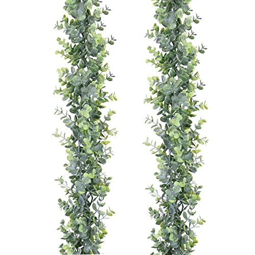 DearHouse Faux Eucalyptus Garland Plant, 2 Pack Artificial Vines Hanging Eucalyptus Leaves Greenery Garland for Wedding 