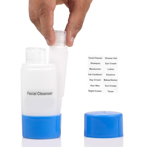 INOVERA (LABEL) 2 Piece Refillable Travel Bottles for Toiletries - 3 in 1 Plastic Shampoo, Cream, Conditioner, Lotion Storage Container - Travelling A