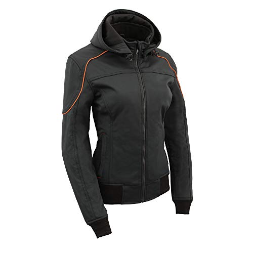 Milwaukee Leather MPL2764 Women's Black Soft Shell Armored Motorcycle Racing Style Jacket with Hoodie - Medium