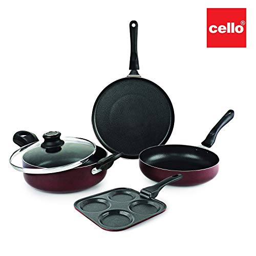 Cello Prima Uttapam Non Stick Aluminium Cookware Combo, (Red, Cherry)