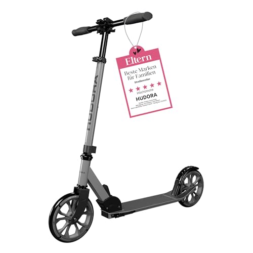 HUDORA Scooter Up 200 - Geräuscharmer Aluminium-Roller für bis zu 100kg - Höhenverstellbarer & zusammenklappbarer Tretroller - Ruckelfreier Kick-Scoot