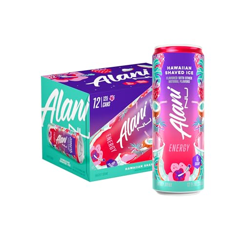 Alani Nu HAWAIIAN SHAVED ICE, Sugar Free, Low Calorie Energy Drinks, 200mg Caffeine, Biotin, B Vitamins, Zero Sugar, 10 Calories, 12 Fl Oz Cans, 12 Pack