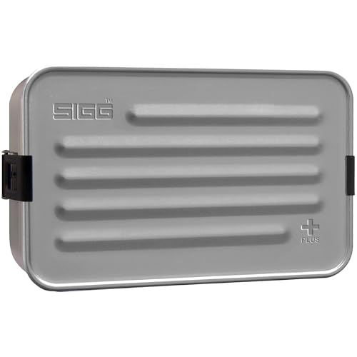 (-37%) SIGG Metal Box Plus L Lunchbox (1.2 L), moderne Brotdose mit praktischem Einsatz für unterwegs, federleichte Wander Brotbox aus Aluminium mit Trennwand