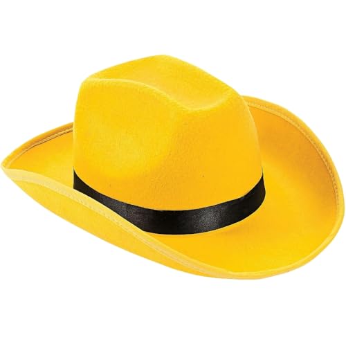 Fun Express Yellow Cowboy Hat for Women and Men - Western Style Costume Accessory for Adults | Perfect for Rodeo, Country Parties & Halloween Events | One Size Fits Most