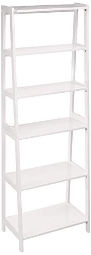 Amazon Basics 5 Shelf Sturdy Rubberwood Ladder Bookshelf for Book Storage, White, 15.03" D x 25.98" W x 74.48" H