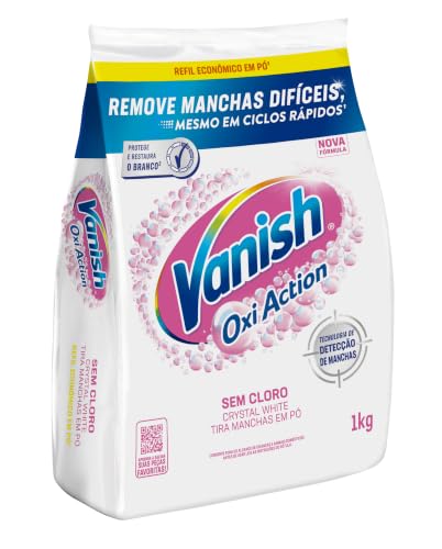 Tira Manchas Vanish em Pó 1kg | Crystal White, Oxi Action, para Roupas Brancas, Refil Econômico