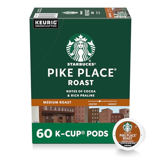 Starbucks K-Cup Coffee Pods, Medium Roast Coffee, Pike Place Roast for Keurig Brewers, 100% Arabica, 6 boxes (60 pods total)