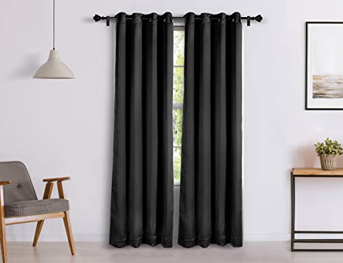 Amazon Brand - Solimo Room Darkening Blackout Door Curtain, 7 Feet, Set of 2 (Black), Eyelet, Solid