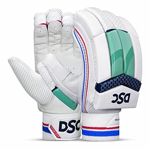 DSC Intense Valor Leather Cricket Batting Gloves for Mens, Size - Youth, Right Hand (White Turquoise)