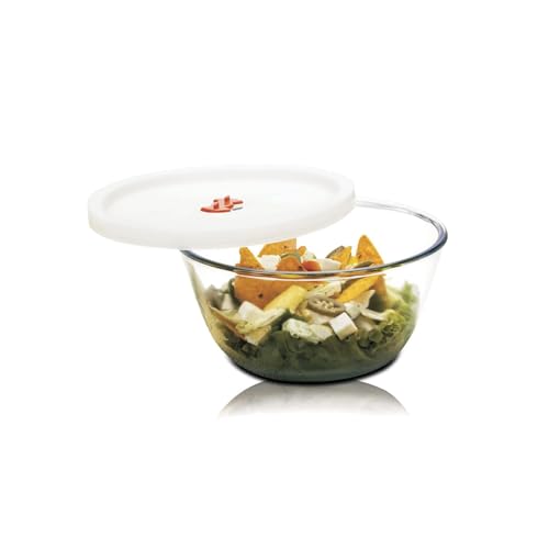 SIGNORA WARE Borosilicate Glass Mixing Bowl with Lid & Steam Release Knob, Clear, 500ml, Microwave Safe, Heat Resistant, Direct Fridge to Oven, Ideal 