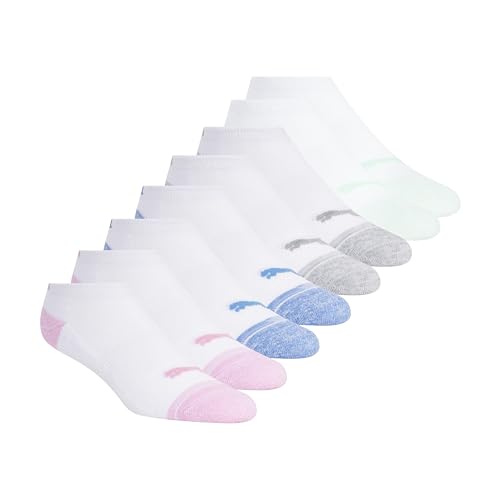 PUMA womens 8 Pack Low Cut Running Socks, White, 9 11 US
