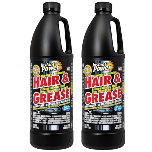 Instant Power Hair and Grease Drain Cleaner - Shower Drain & Sink Cleaner, Liquid Clog Remover, Made in USA, Sink Deodorizer - 1 Liter (Pack of 2)