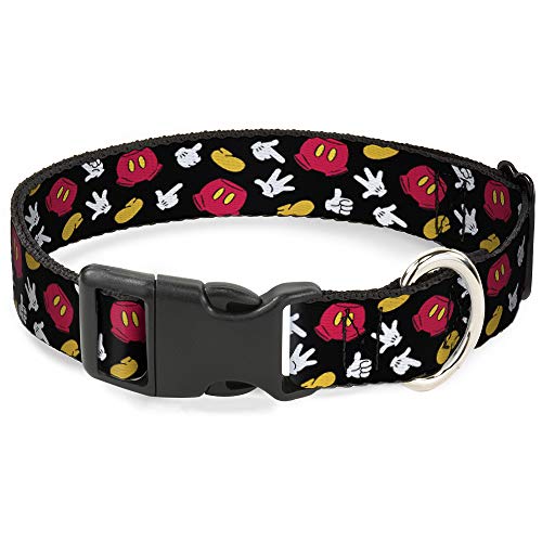 Buckle Down Dog Collar Plastic Clip Mickey Mouse Costume Elements Scattered Black (1"" wide - fits 9-15"" neck - small) (PC-WDY351-S)