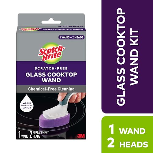 (950-CT-W) Glass Cooktop Refill Pads, Cleans with Just Water, Tackle Burnt-On Messes, 1 Wand and 2 Replacement Heads