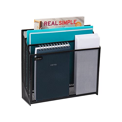 Mind Reader Vertical File Storage, Desktop Organizer, Workspace, Office, Metal Mesh, 12.5" L x 3.75" W x 11.5" H, Black