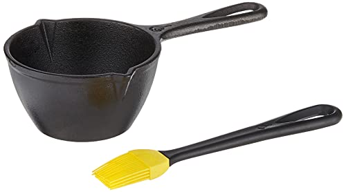 Lodge 15.2 Ounce Cast Iron Melting Pot + Silicone Basting Brush - Unparalleled Heat Retention - Heat Resistant Basting Brush up to 450° - Black and Yellow