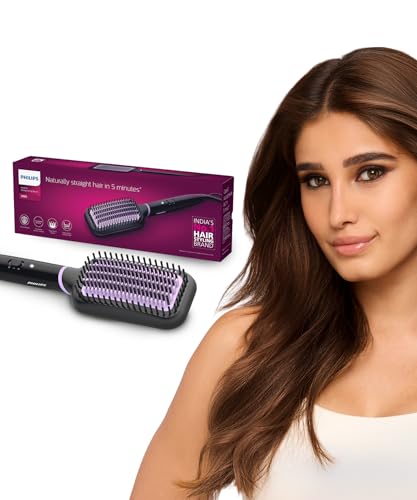 Philips India's No.1 Hair Styling Brand -Hair Straightener Brush, Naturally Straight in 5 Mins,5X Less Frizz,SilkProtect Keratin Tech,Triple Bristle F