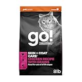 Go! Solutions Skin + Coat Care Chicken Dry Cat Food with Grains, Healthy Kibble with Omega-3s & 6s for Soft, Shiny Fur, for Kittens, Adults, & Seniors, 8 lb Bag