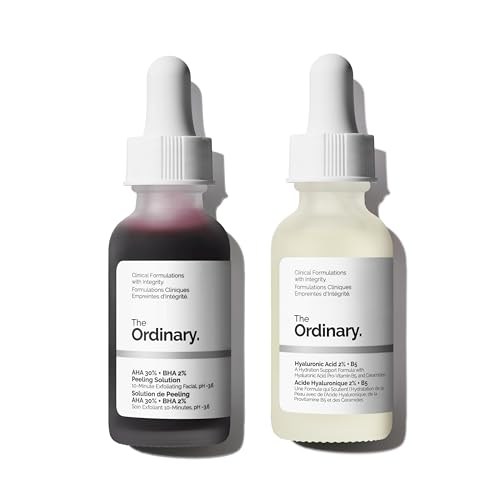 The Ordinary Exfoliate & Hydrate Serum Duo, AHA 30% + BHA 2% Peeling Solution and Hyaluronic Acid 2% + B5, Exfoliating and Hydrating Skincare Set, 1 F