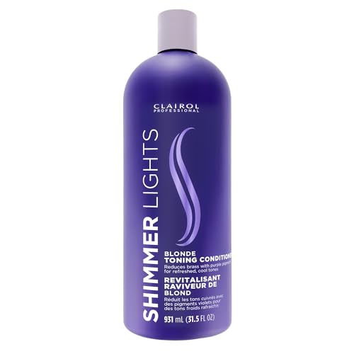 Clairol Professional Shimmer Lights Purple Conditioner, 31.5 fl. Oz Neutralizes Brass & Yellow Tones For Blonde, Silver, Gray & Highlighted Hair Packaging May Vary