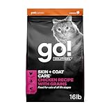 Go! Solutions Skin + Coat Care Chicken Dry Cat Food with Grains, Healthy Kibble with Omega-3s & 6s for Soft, Shiny Fur, for Kittens, Adults, & Seniors, 16 lb Bag