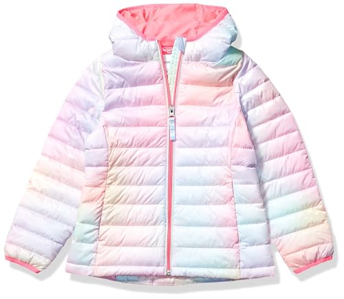 Amazon Essentials Girls' Lightweight Water-Resistant Packable Hooded Puffer Jacket, Pink Ombre, X-Small