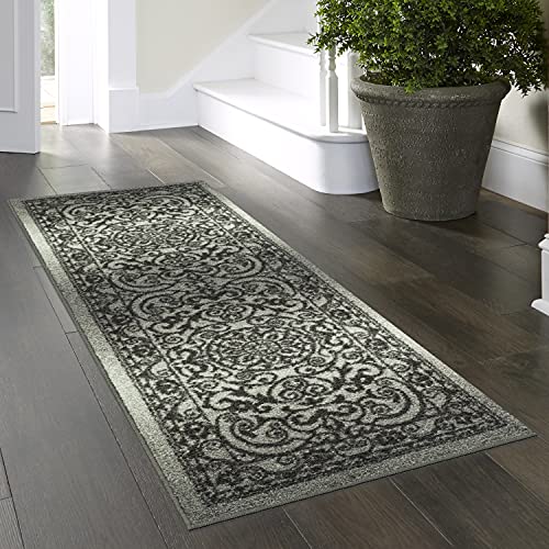 Maples Rugs Pelham Vintage Runner Rug Non Slip Washable Hallway Entry Carpet [Made in USA], 2 x 6, Grey Tonal