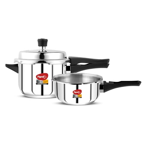 Pigeon by Stovekraft Stainless Steel Pressure Cooker Combo with Induction Base, Outer Lid 2 Liter and 3 Liter - 12710 (Silver) Pigeon by Stovekraft St
