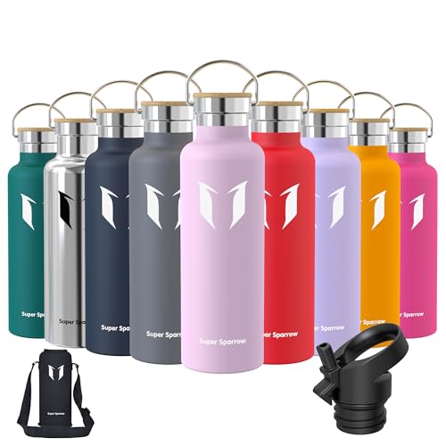 Sparrow Botella Agua Acero Inoxidable 750ml - Botella Termica con Pajita | Sin BPA & Fugas, Lavavajillas, Deporte, Gimnasio, Oficina, TwistTrail Botella Termica Tapa Pajita,Tapa Asa & Funda