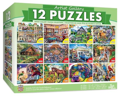 MasterPieces 12 Pack Jigsaw Puzzles for Adults, Family, Or Kids - Artist Gallery 12-Pack Bundle - 500, 300, and 100 Piece Puzzles