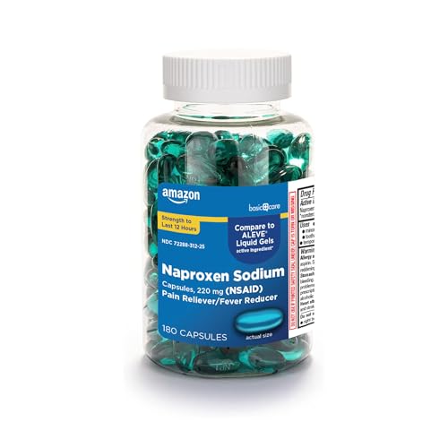 Amazon Basic Care Naproxen Sodium 220 Mg Liquid Gels, Pain Reliever/Fever Reducer (NSAID), 180 Count (previously A+ health)
