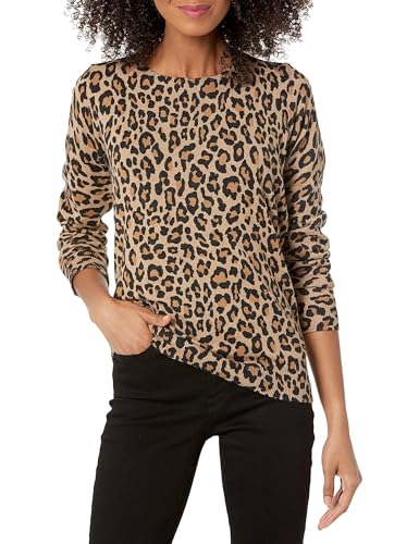 Amazon Essentials Women's Long-Sleeve Lightweight Crewneck Sweater (Available in Plus Size), Camel Cheetah, Large